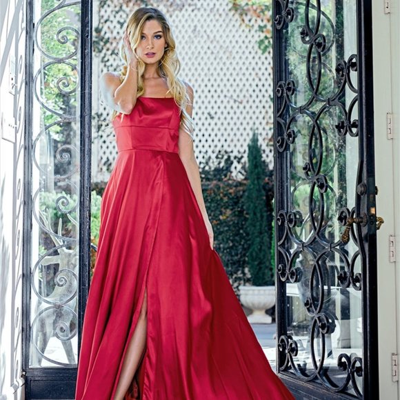 Straight Neck A-Line Shape Satin Prom Dress AC472 - Picture 4 of 5